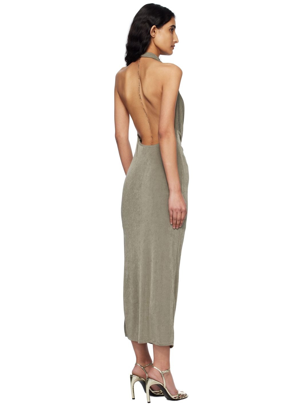 Taupe Cowl Neck Maxi Dress - 3