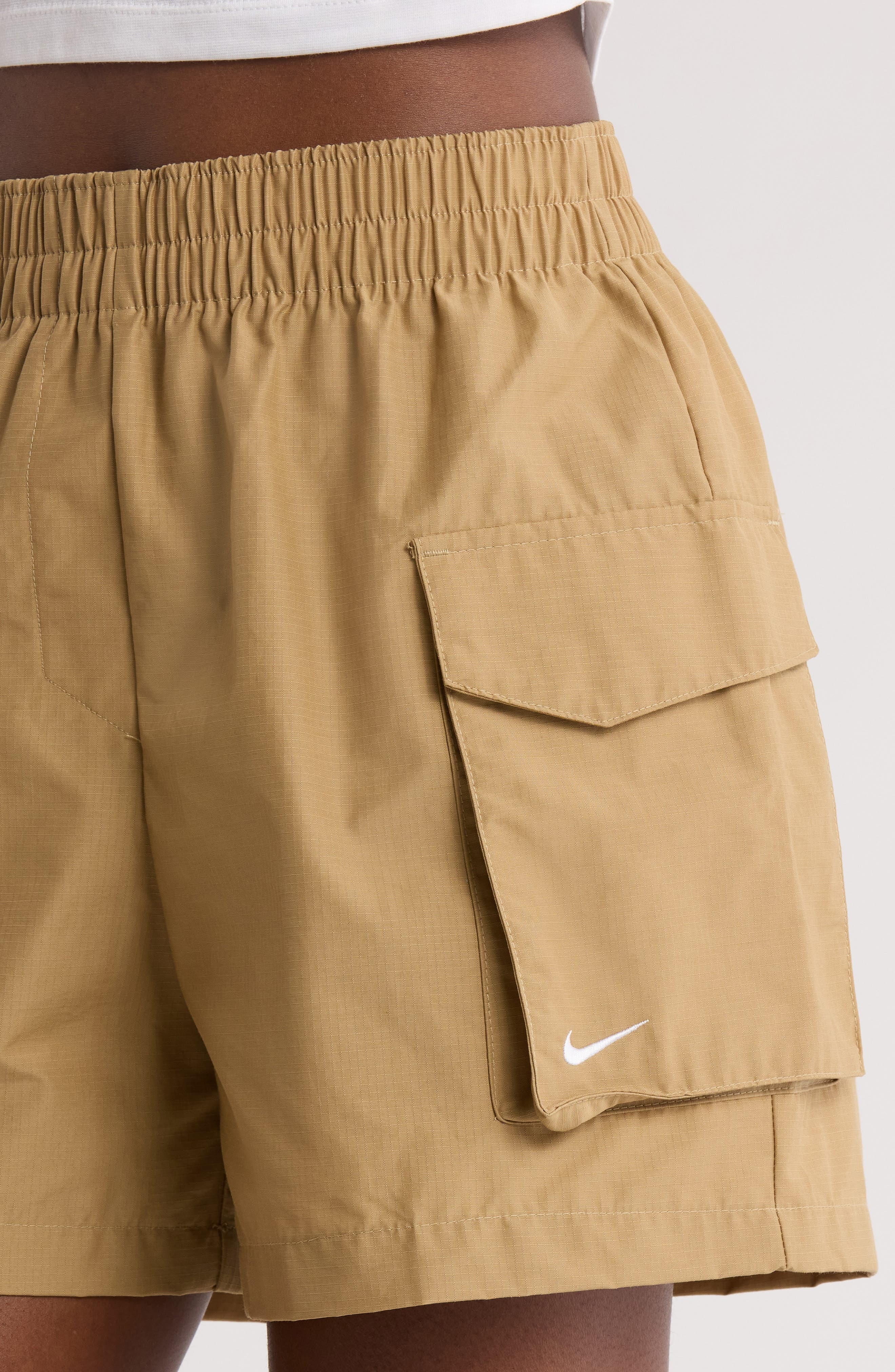 Nike Sportswear Essential Woven High Waist 5-Inch Cargo Shorts in Parachute Beige/White at Nordstrom - 4