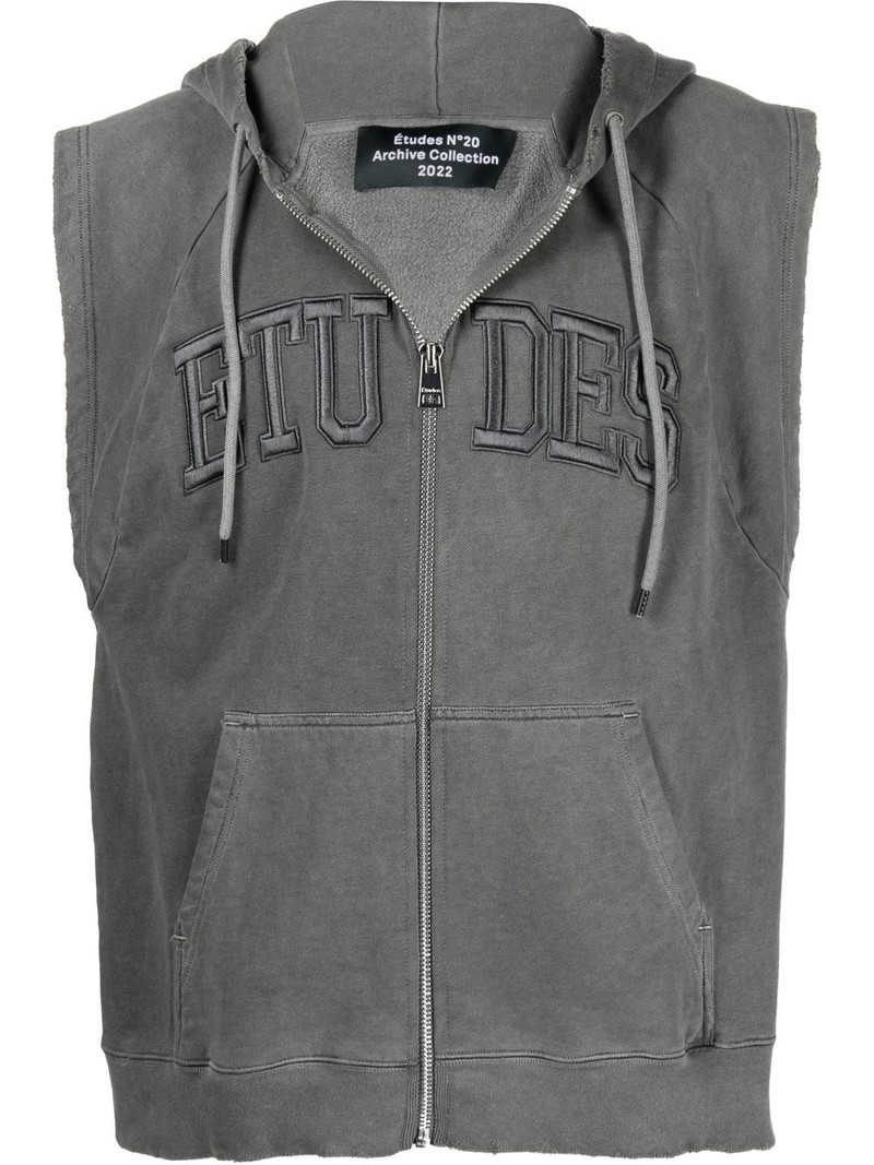 logo zipped sleeveless hoodie 1