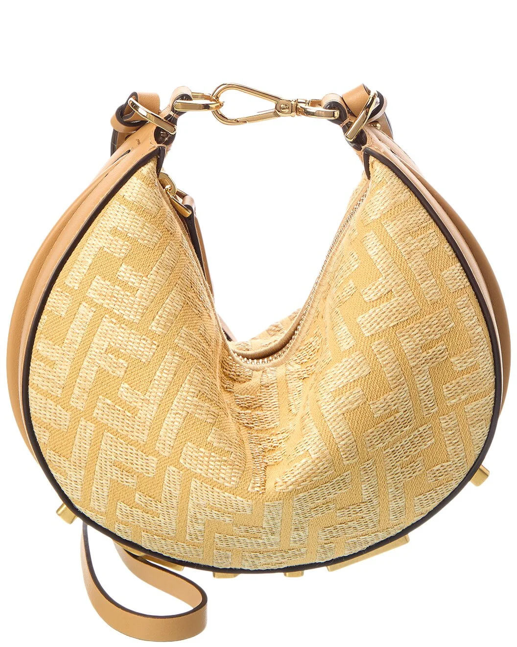 Fendigraphy Mini FF Raffia & Leather Hobo Bag - 1