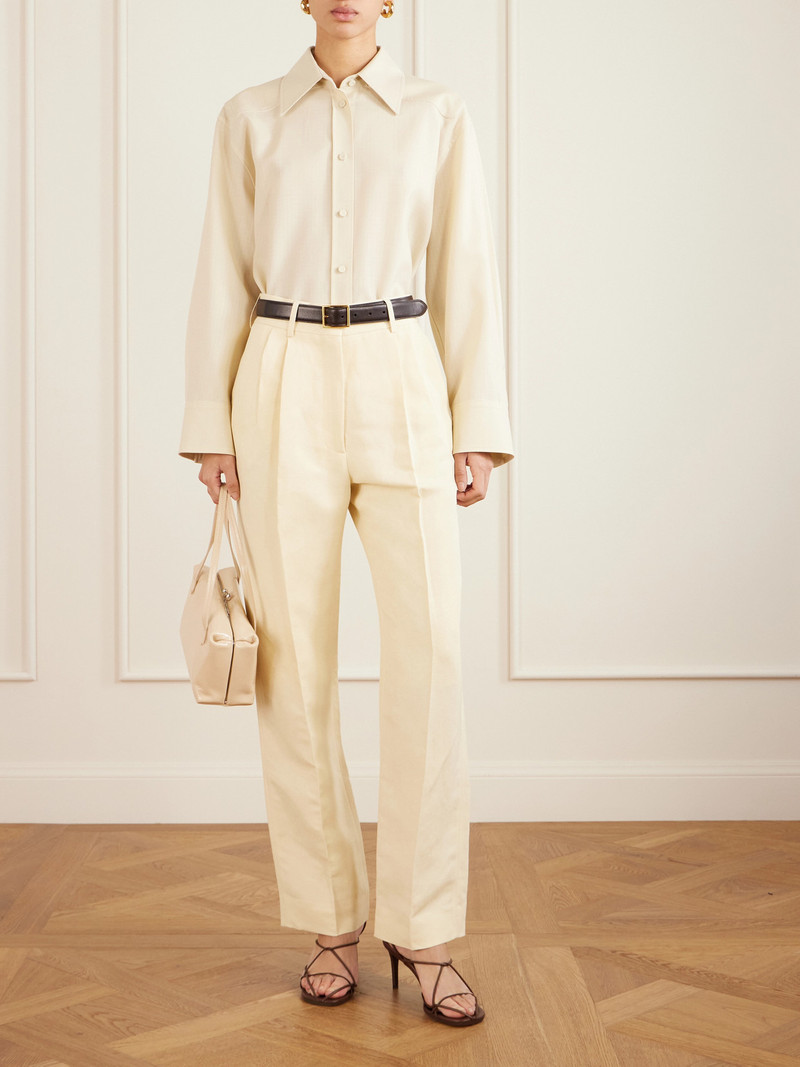 BLAZÉ MILANO Savannah Pleated Linen And Silk-blend Straight-leg Pants outlook