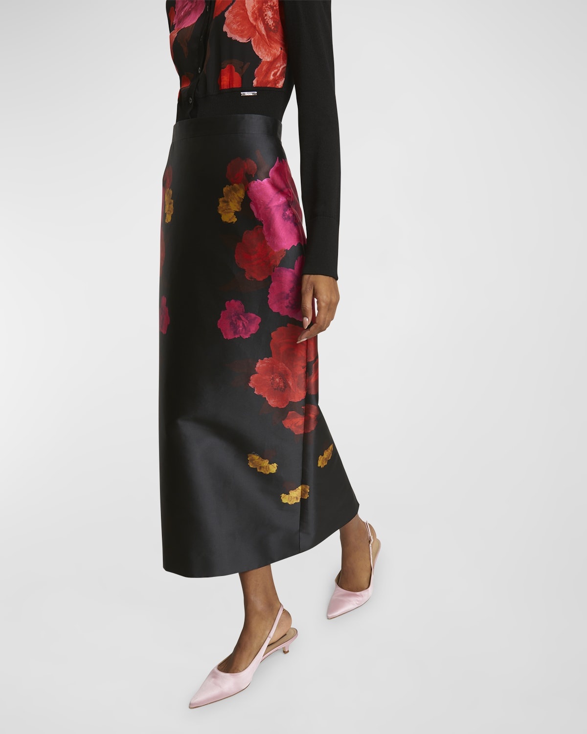 Beaded Floral Silk Midi Pencil Skirt - 7