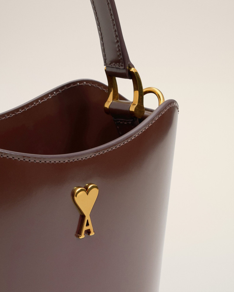 BURGUNDY GLAZED LEATHER MINI PARIS PARIS BUCKET BAG 5