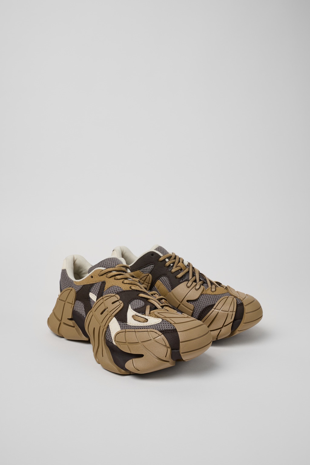 Beige and Gray Textile Sneakers - 2