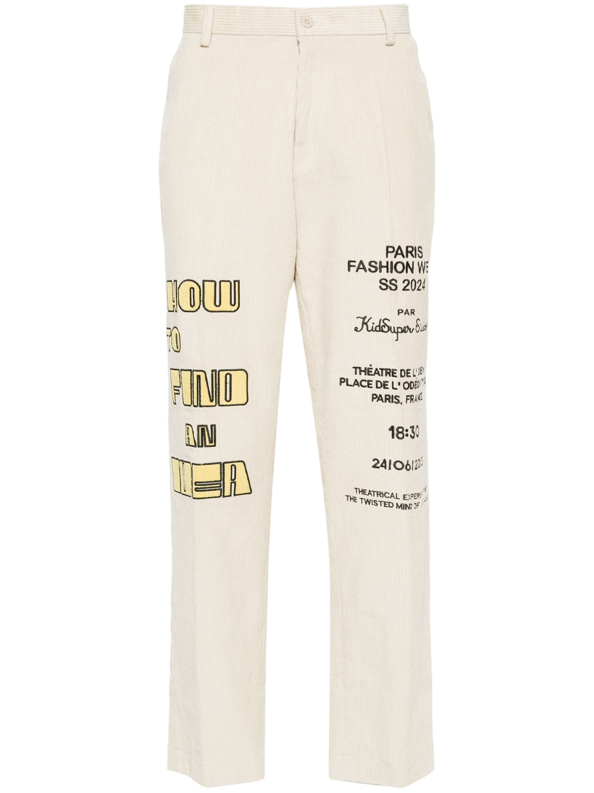 slogan-patch corduroy regular trousers - 1