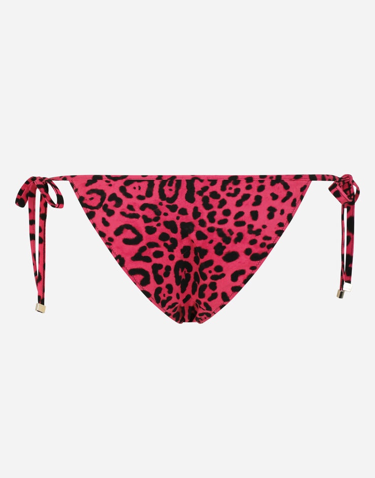 Bikini bottoms with neon leopard print with string ties - 3