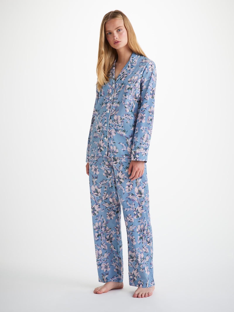 Women's Pajamas Cotton Batiste Blue Wildflower Print - 3