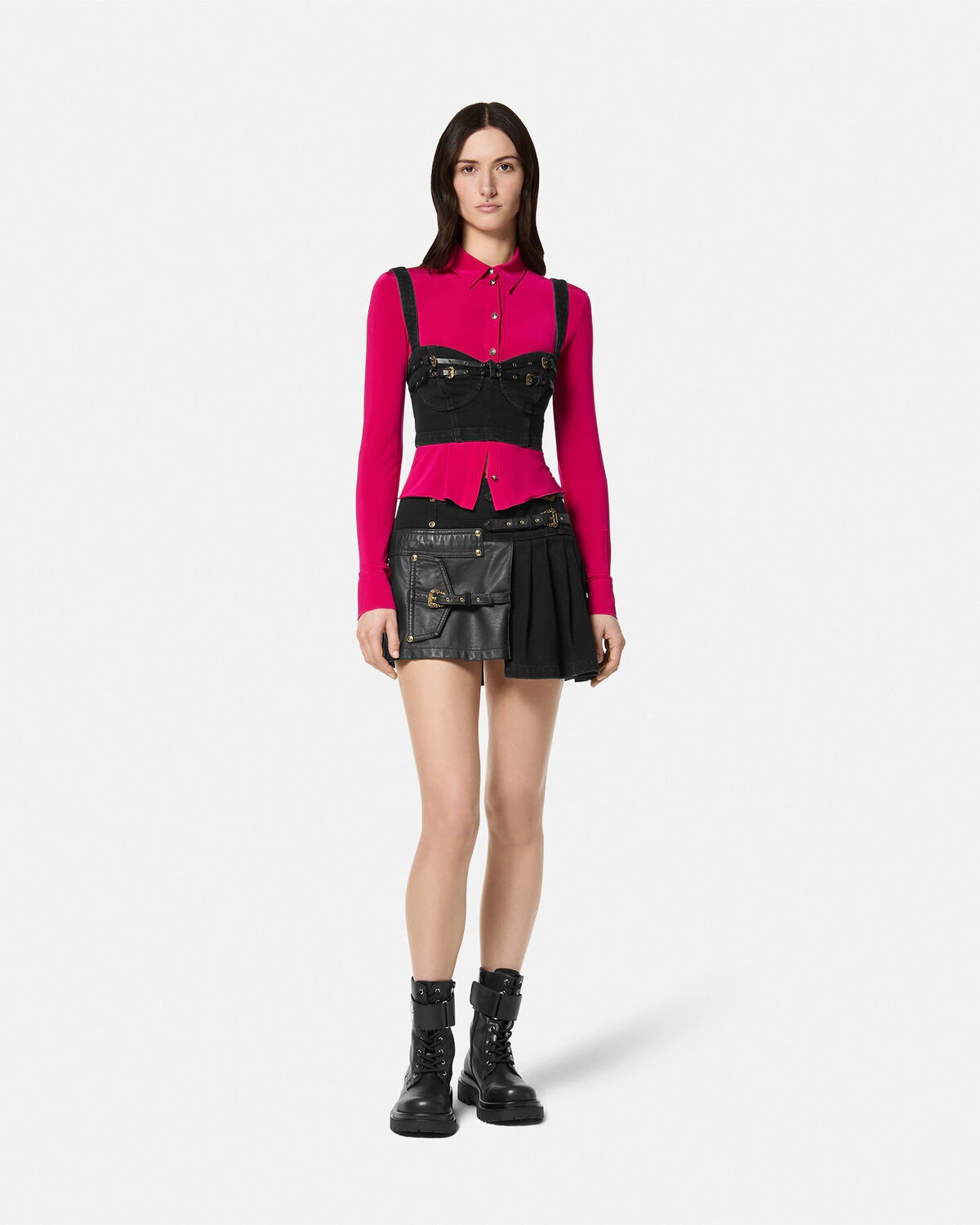 Baroque Buckle Pleated Mini Skirt - 2