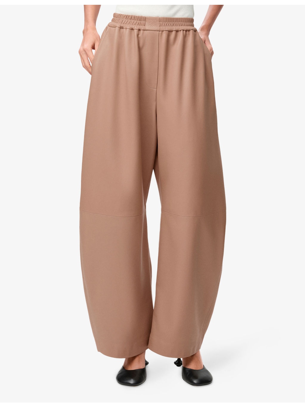 Anagram-Embossed Barrel-Leg Leather Trousers - 3
