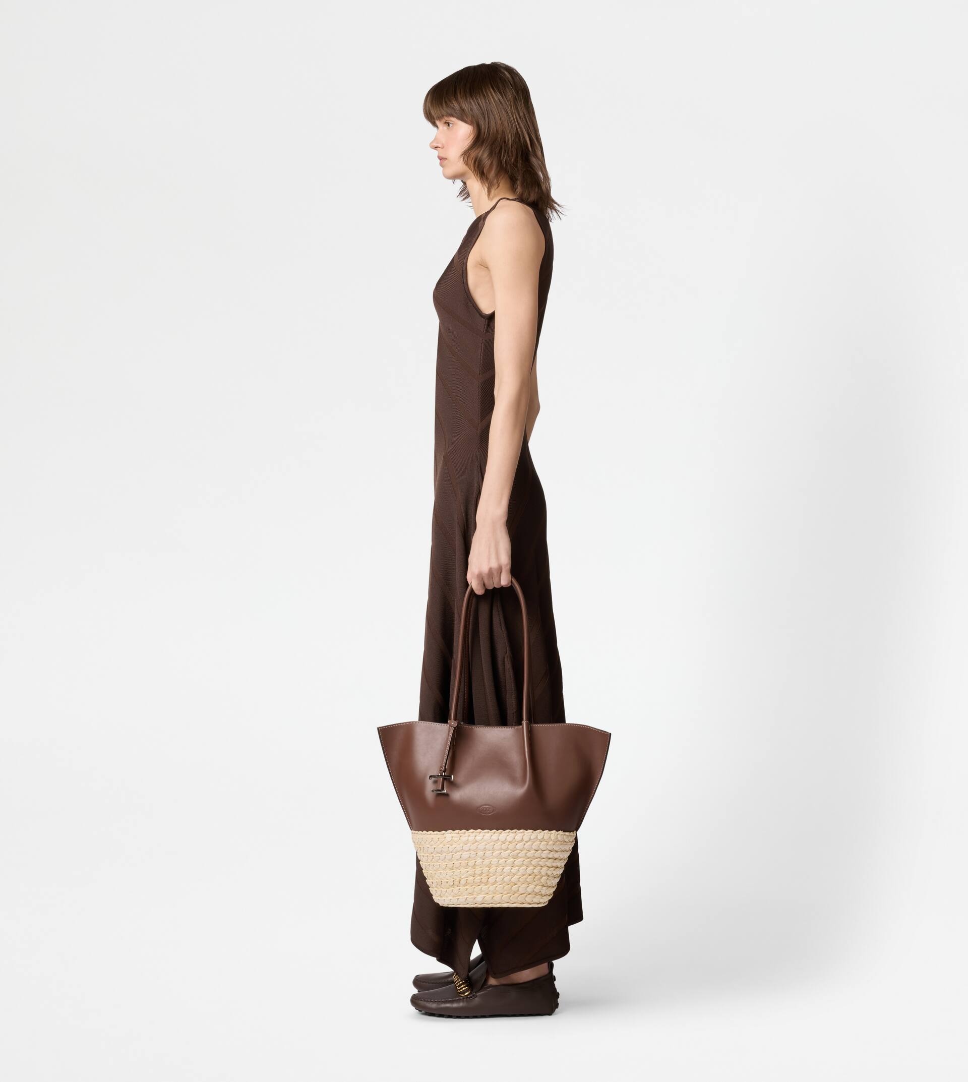 SHOPPING BAG IN STRAW AND LEATHER MEDIUM - BROWN, NATURAL - 6