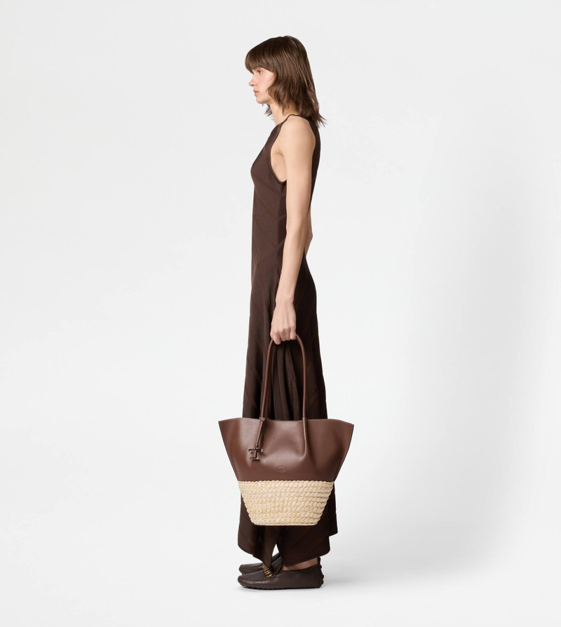 STRAW AND LEATHER MEDIUM의 쇼핑 가방 - BROWN, NATURAL 6