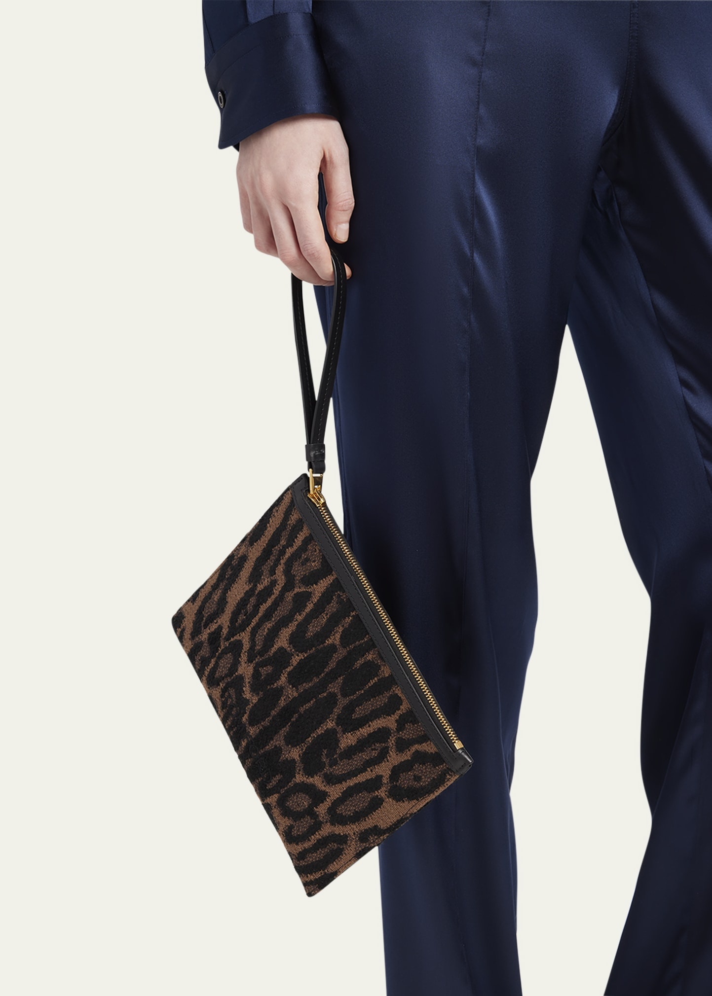 Wristlet Pouch Bag in Jacquard and Calf Leather - 2