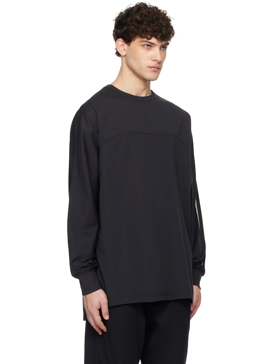 Black Mesh Stripes Long Sleeve T-shirt - 2