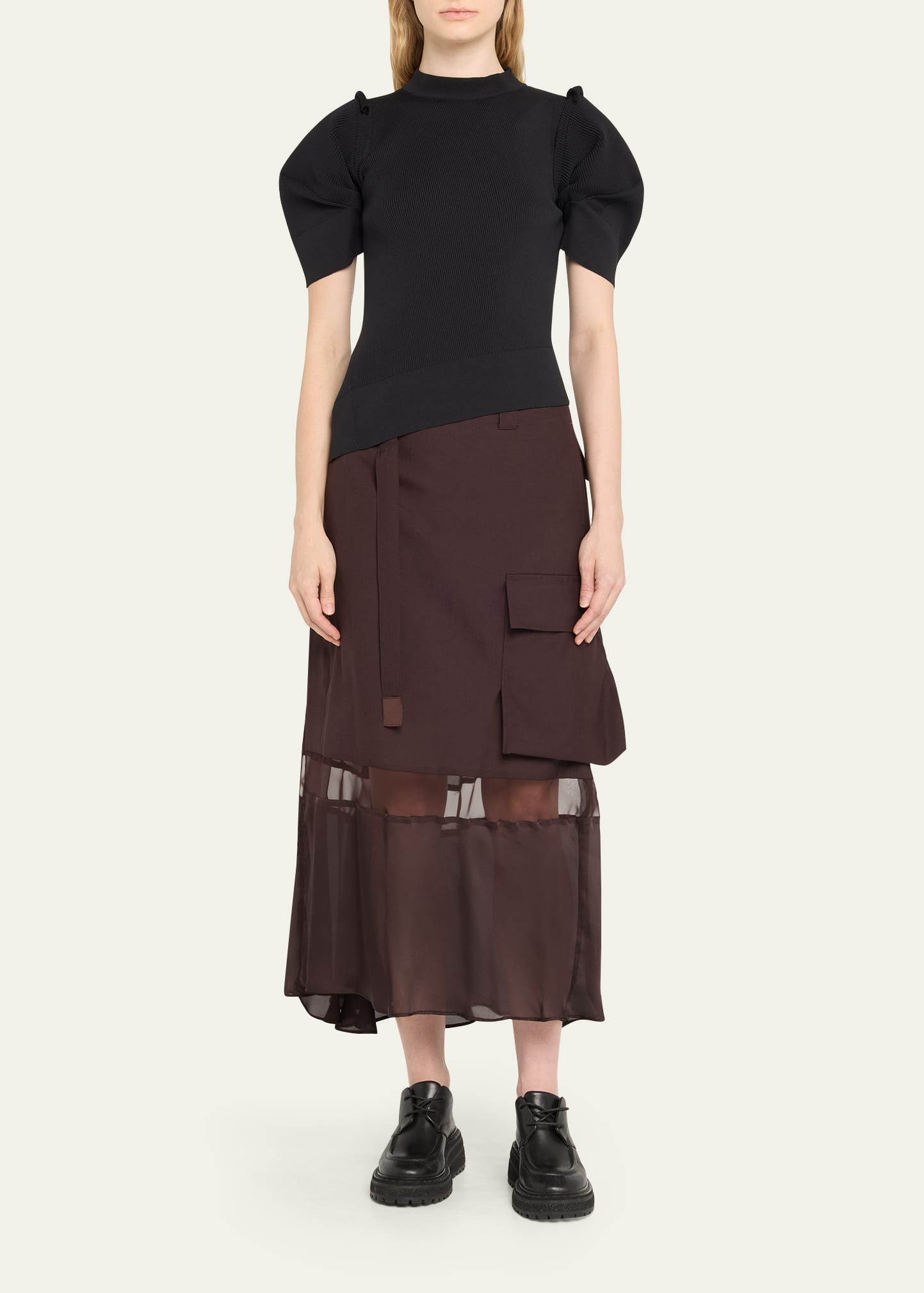 Asymmetric Pleated-Sleeve Sweater - 2