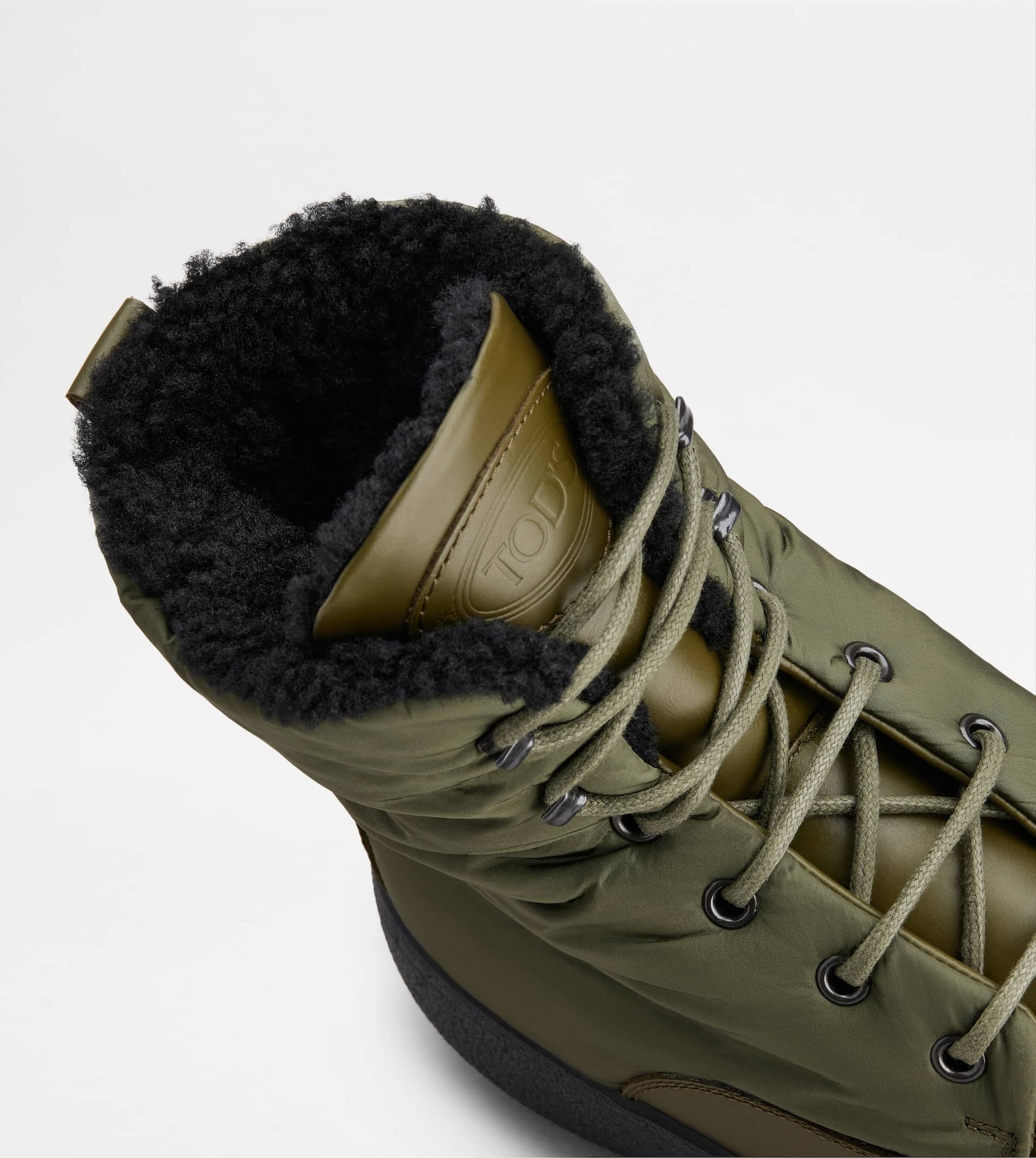 TOD'S W. G. LACE-UP ANKLE BOOTS IN LEATHER AND FABRIC - GREEN - 6