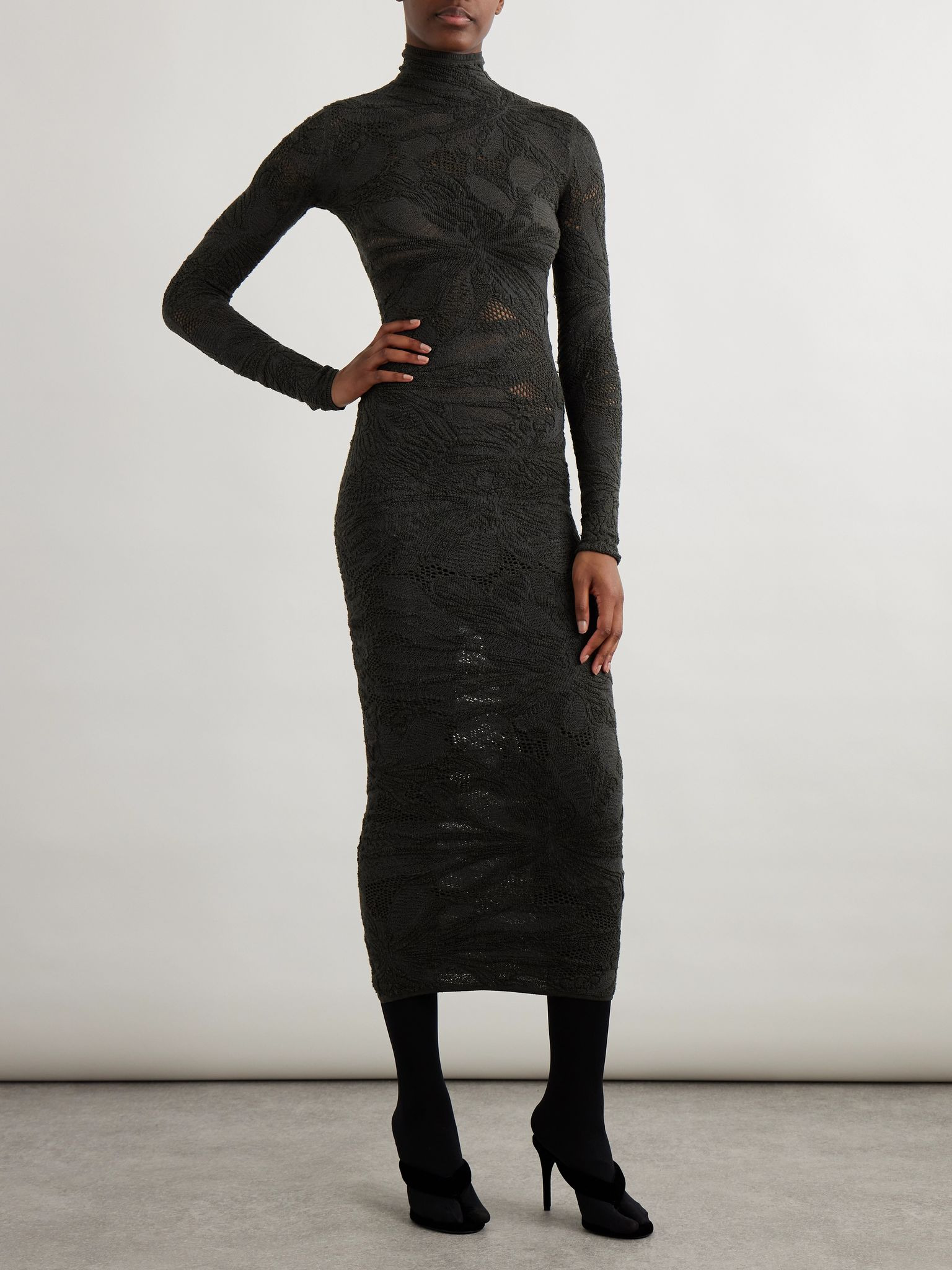 Silk-blend jacquard-knit midi dress Dark gray - 2