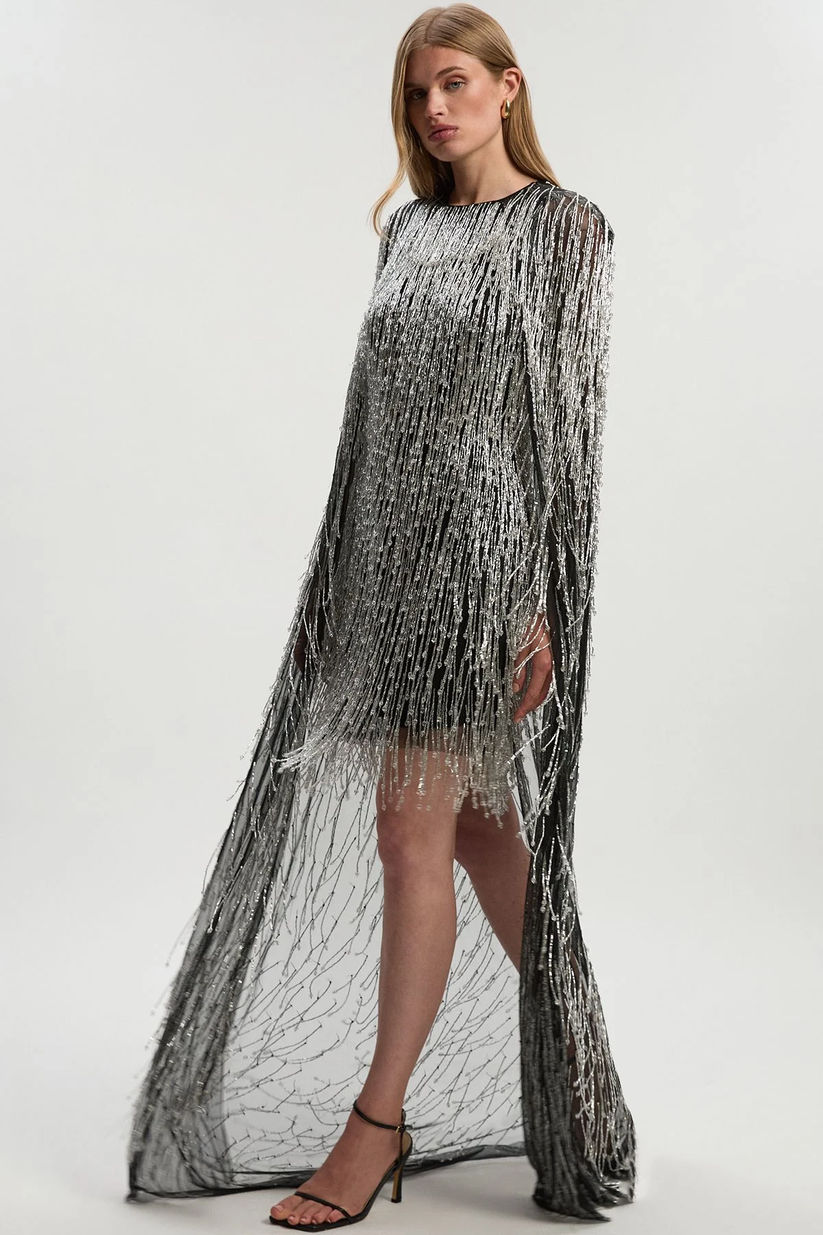 Embellished Fringe Caped Woven Mini Dress - 1