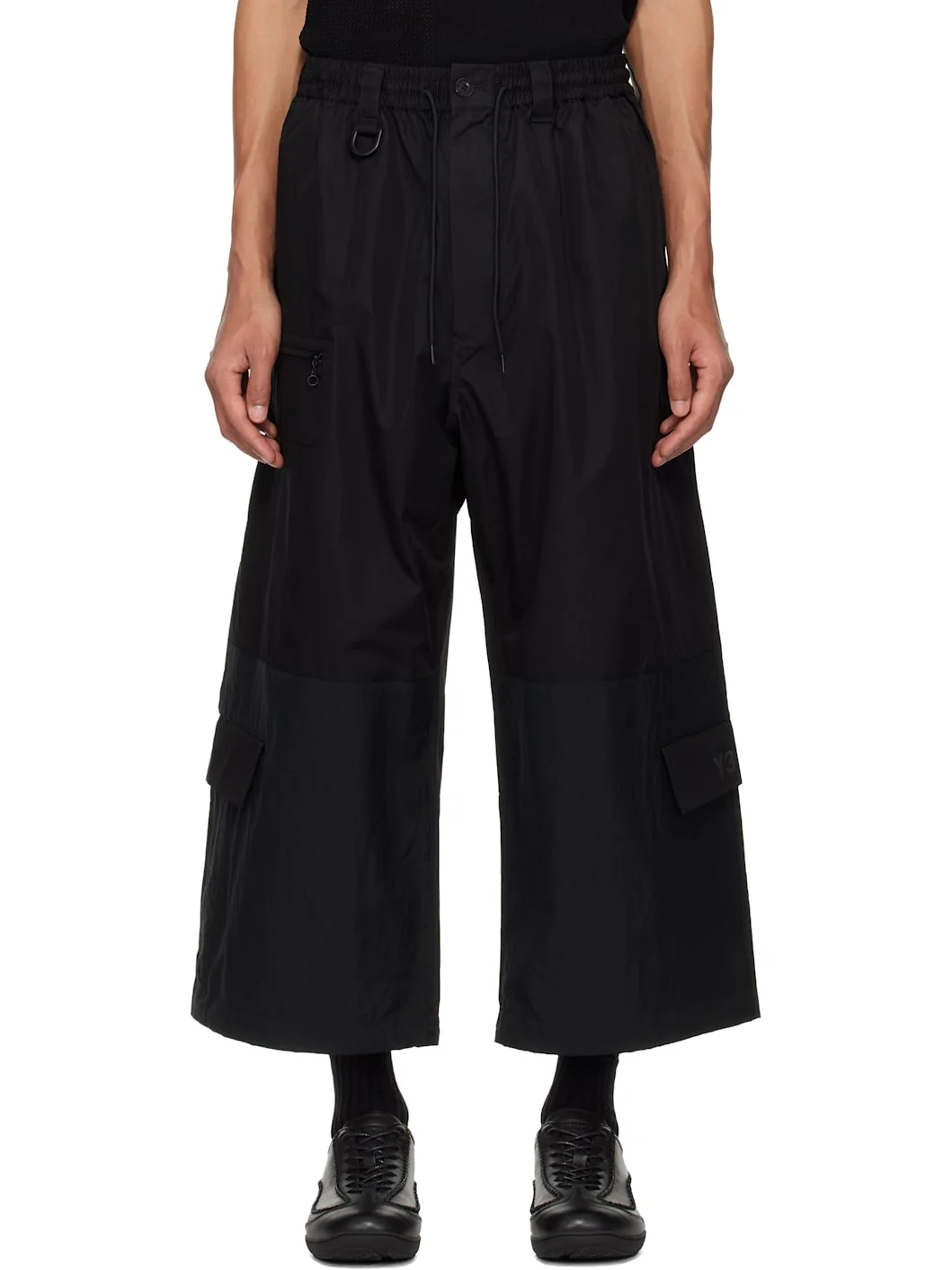 Black Cropped Straight Leg Cargo Pants - 1