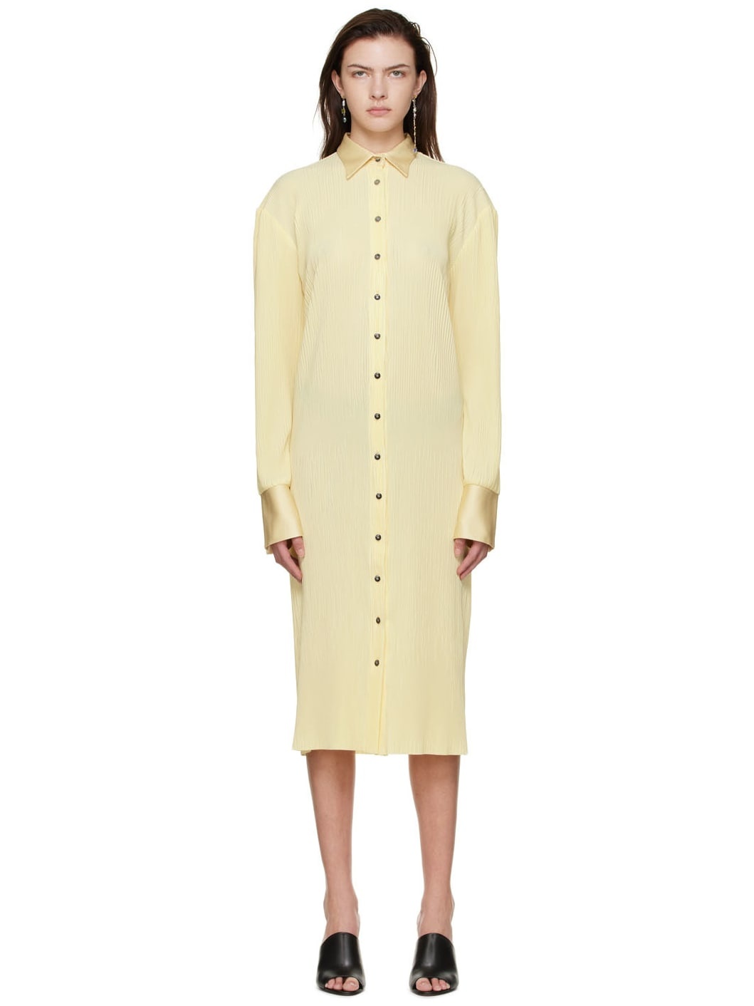 Yellow Polyester Midi Dress - 1