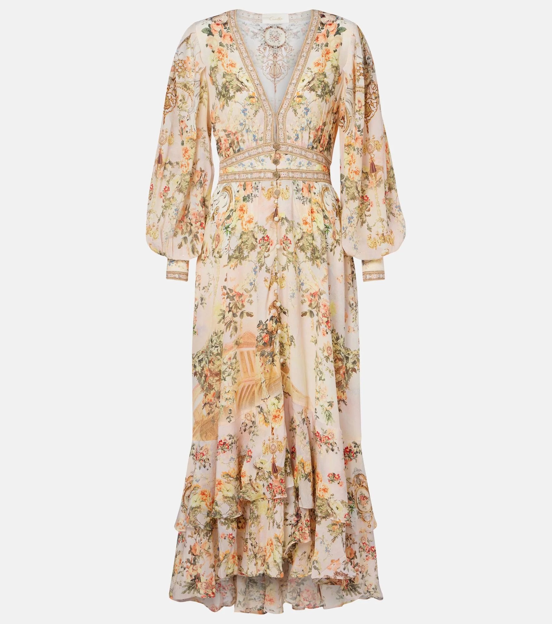 Embellished floral silk crêpe maxi dress - 1