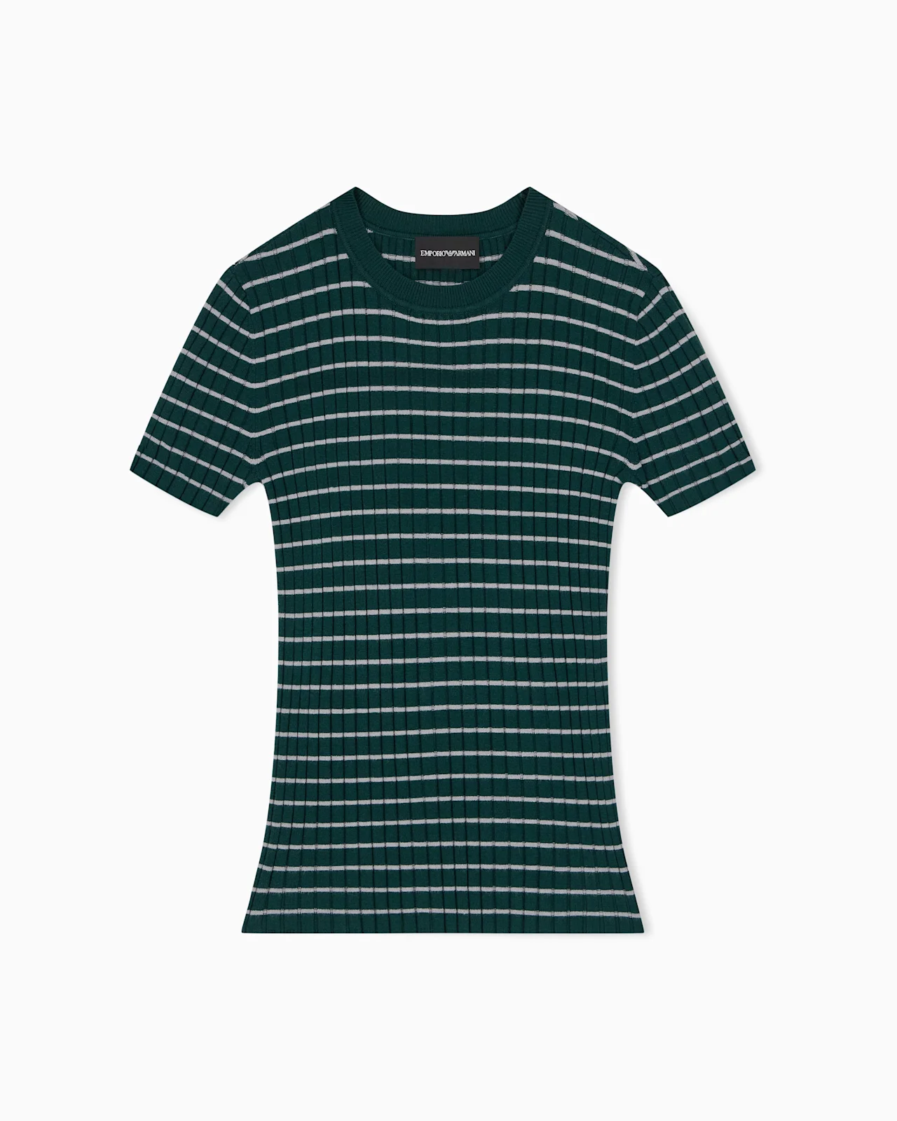 CREWNECK SWEATER WITH SHORT SLEEVES AND STRIPED RIB MOTIF - 1