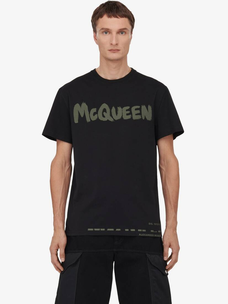 Men's McQueen Graffiti T-shirt in Black/khaki 5