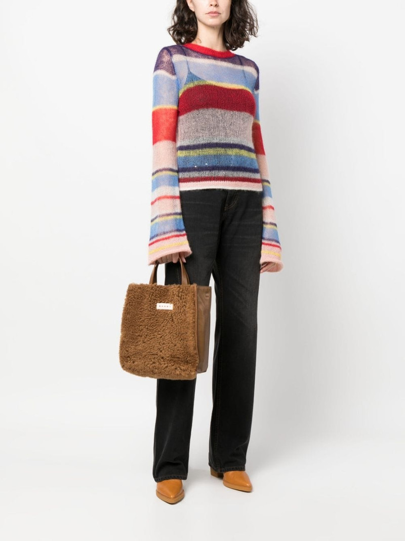 Marni logo-patch shearling tote bag outlook
