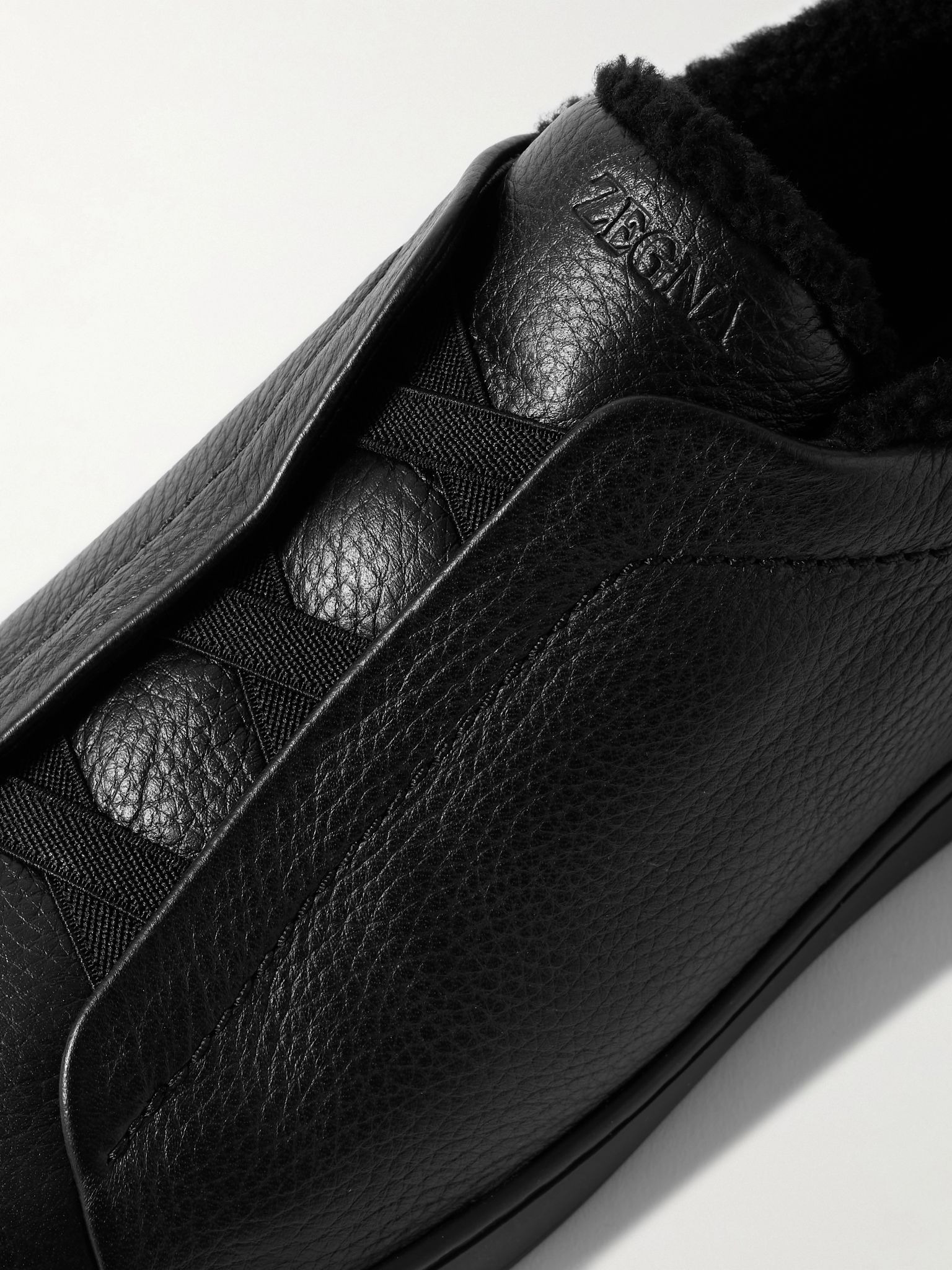 Triple Stitch™ Shearling-Lined Full-Grain Leather Slip-On Sneakers Black - 4