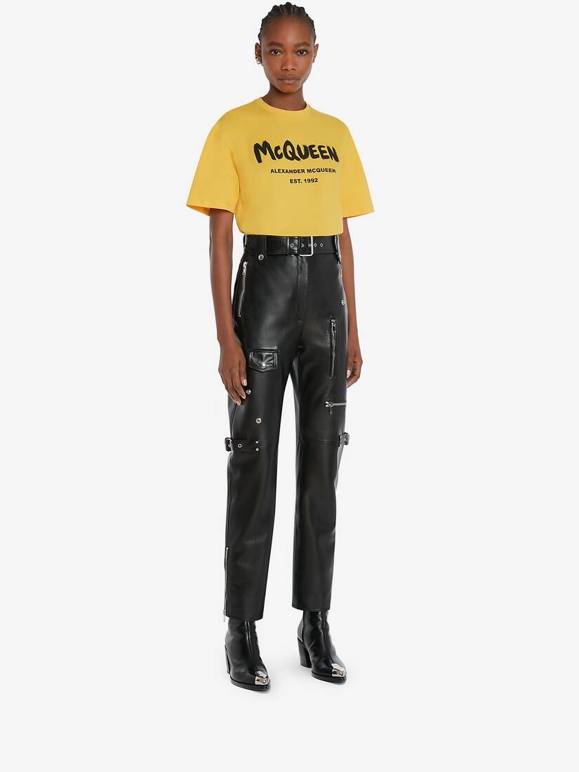 Women's McQueen Graffiti T-shirt in Pop Yellow/black - 3