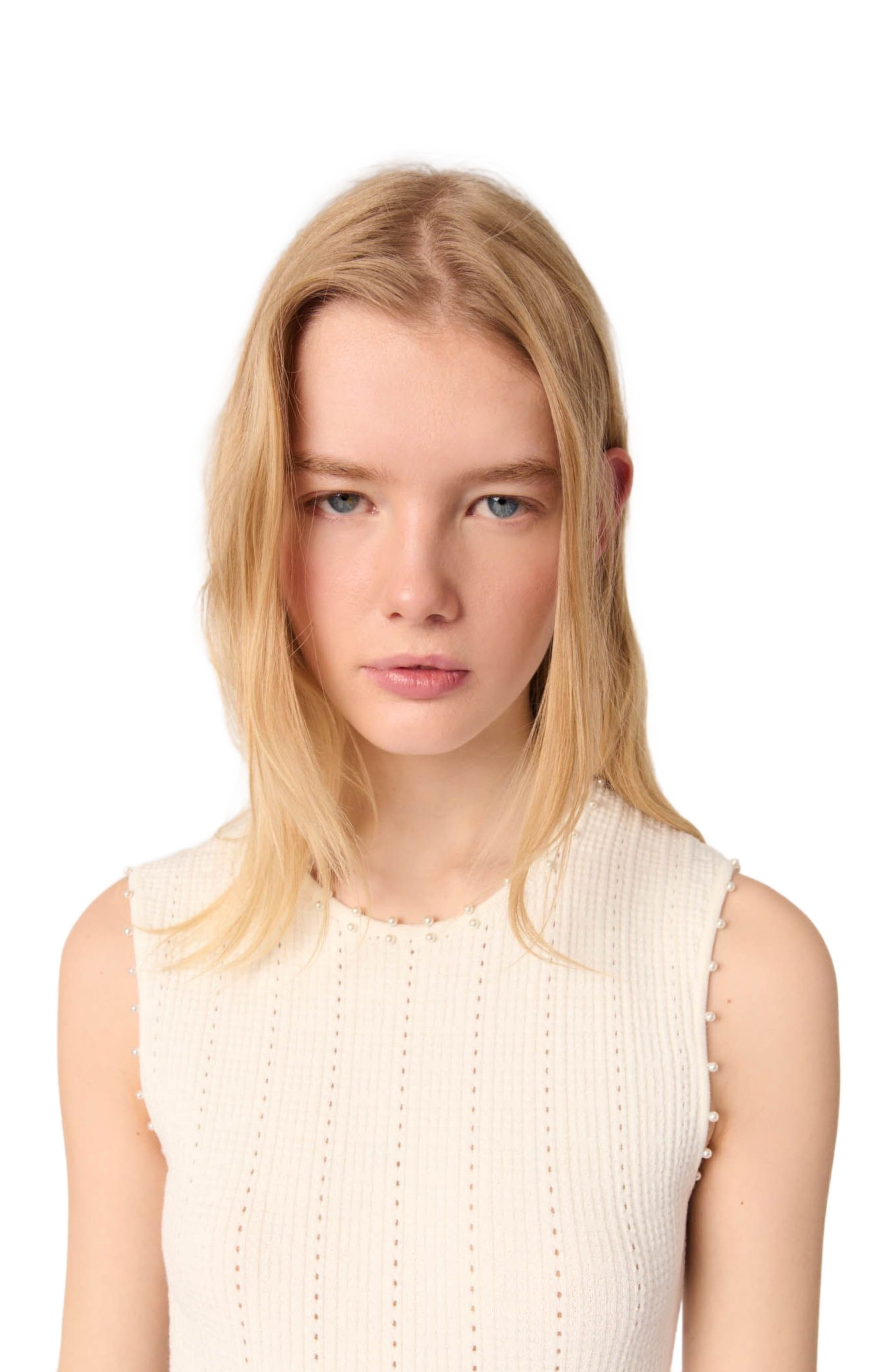 maje Beaded pointelle knit dress in White at Nordstrom - 6