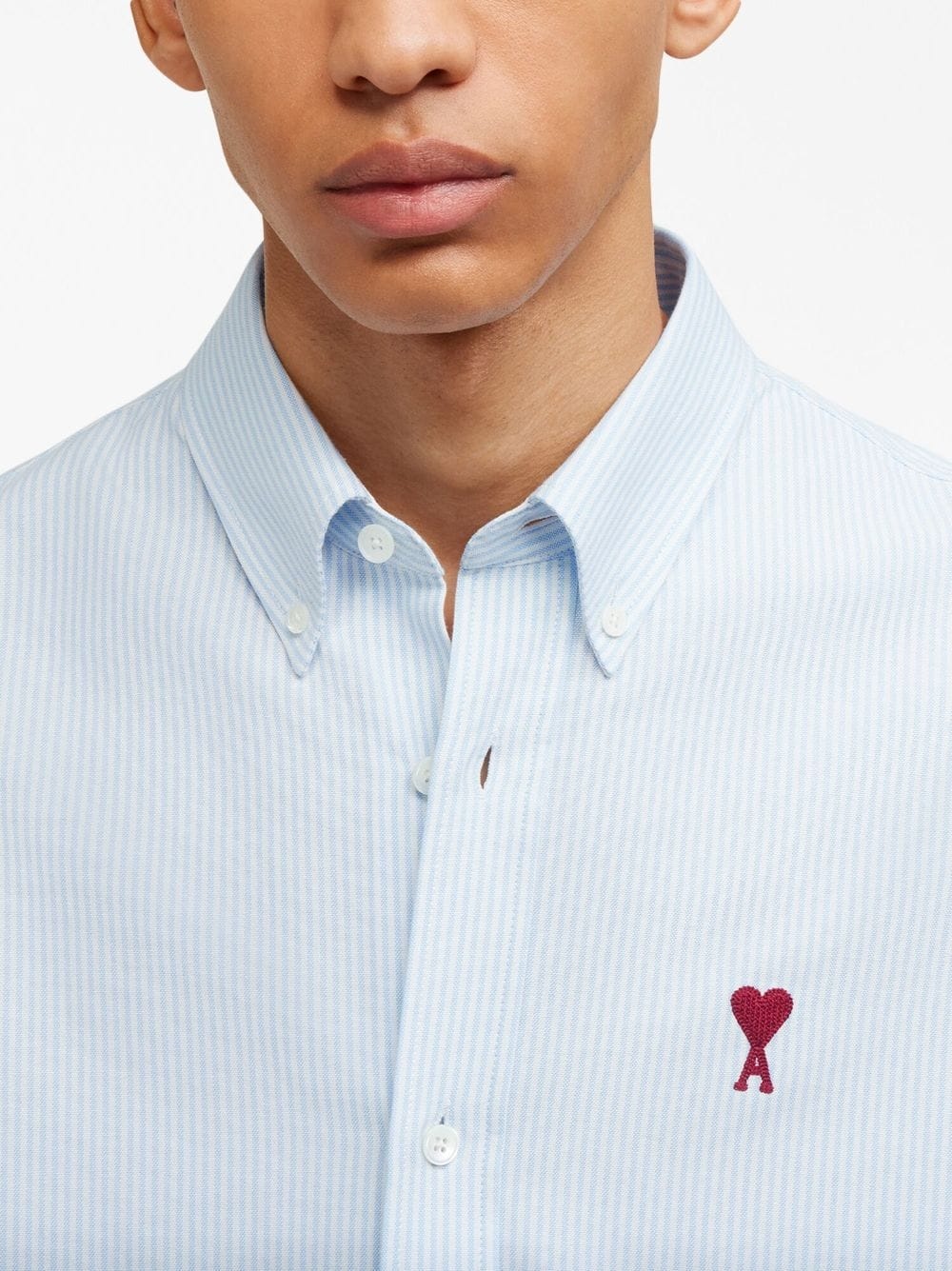 logo-embroidered striped cotton shirt - 6