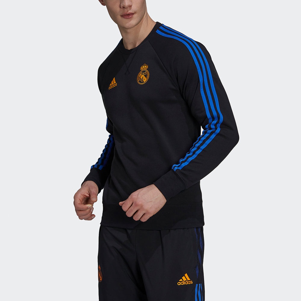 Men's adidas Real Swt Top Woven Real Madrid Team Logo Soccer/Football Round Neck Sports Black GU9706 - 3