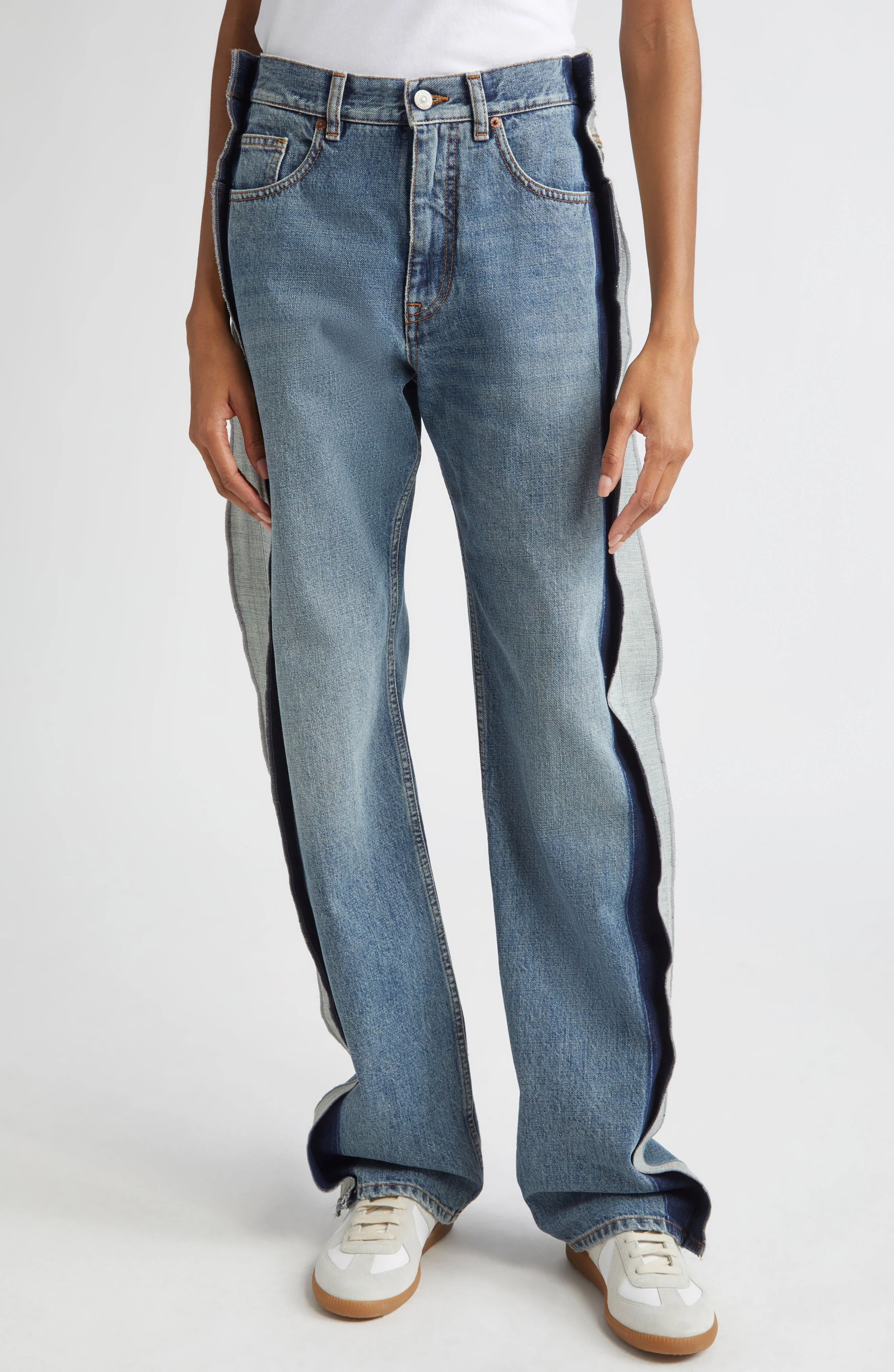 MM6 Maison Margiela Deconstructed Straight Leg Jeans in Blue at Nordstrom - 1