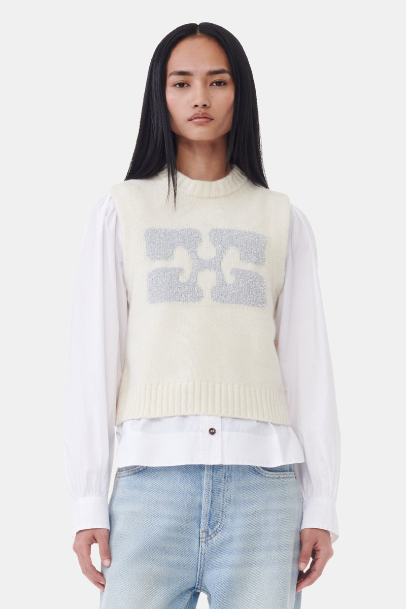 GANNI WHITE GRAPHIC WOOL MIX VEST outlook