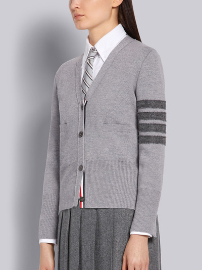 Thom Browne Light Grey Fine Merino Wool Milano Stitch Shetland Tonal 4-Bar V-neck Cardigan outlook