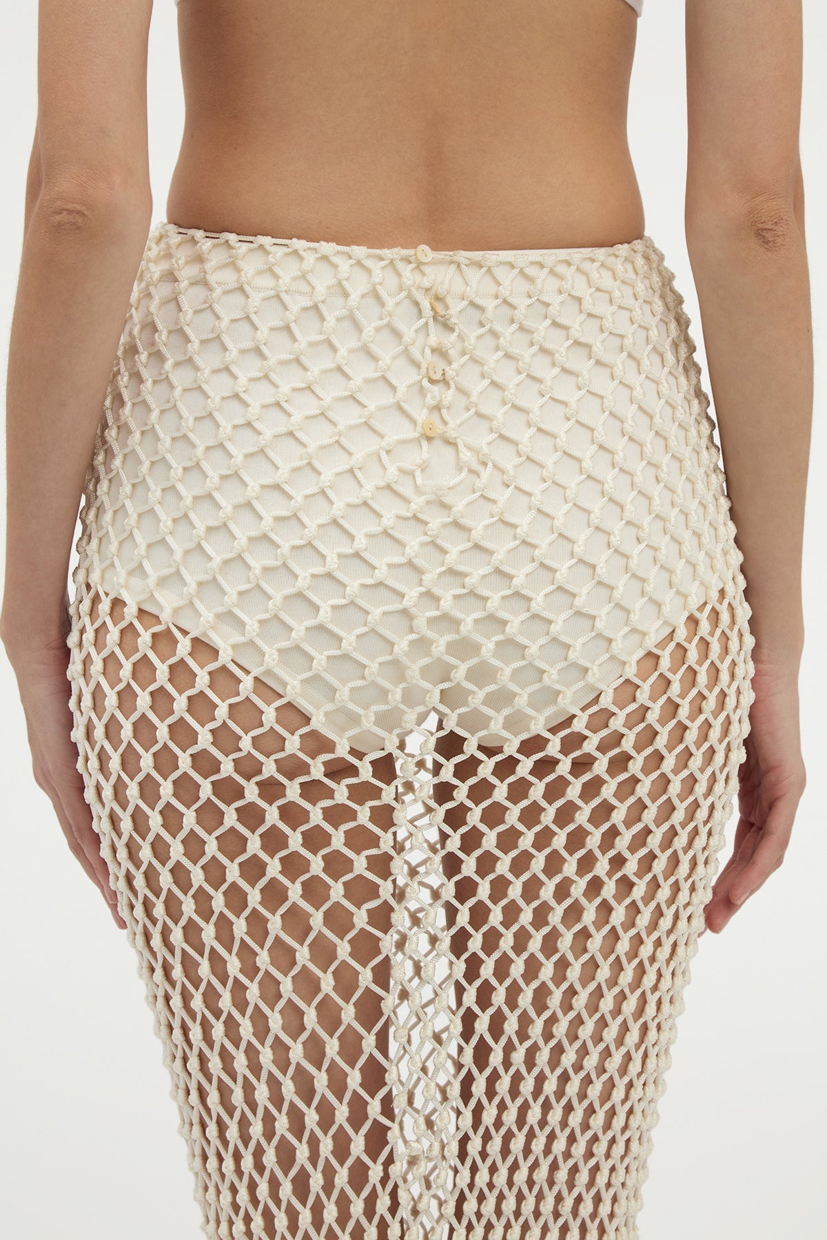 Zana Fringe Macrame Maxi Skirt in Ivory Silk - 6