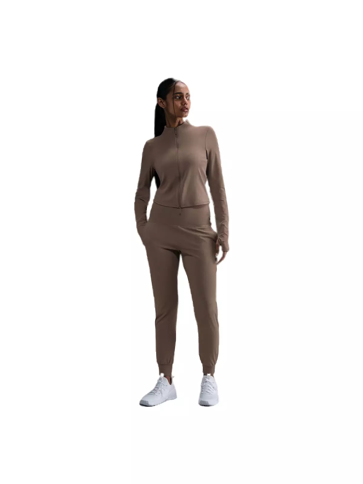 Women's Zenvy Dri-FIT Full-Zip Long-Sleeve Top - Brown - 4