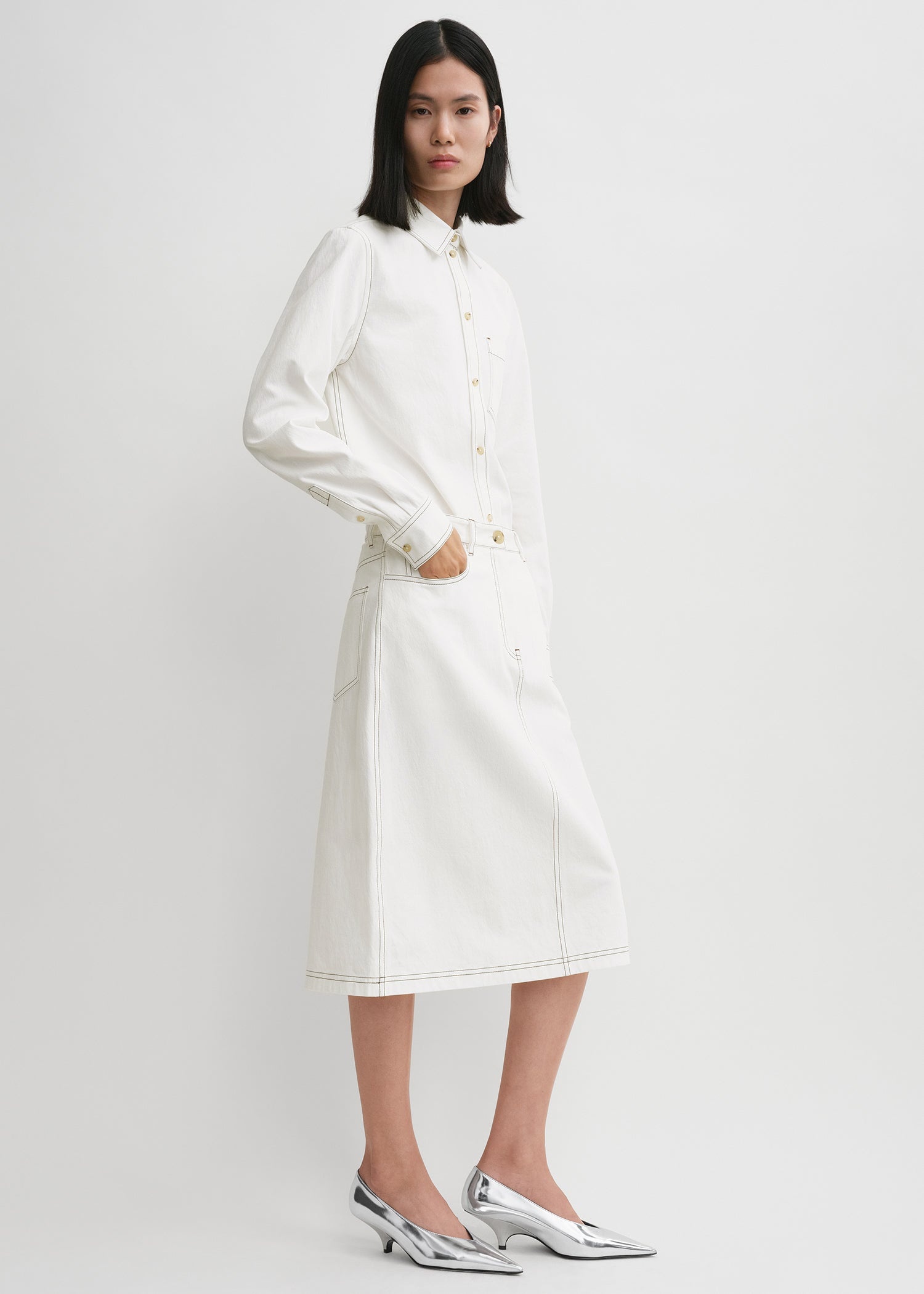 Tumbled cotton midi skirt white - 3