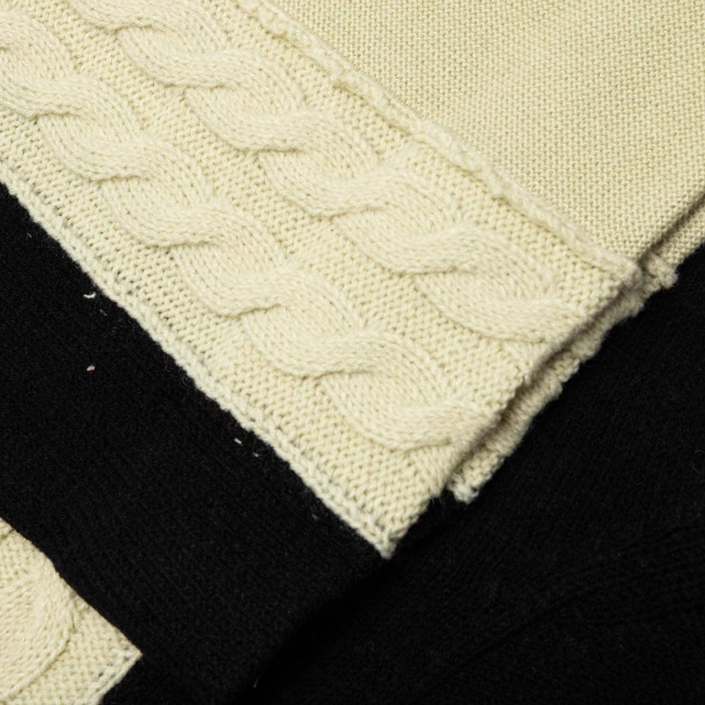 CONTRAST PANEL WOOL CARDIGAN - IVORY/BLACK - 4