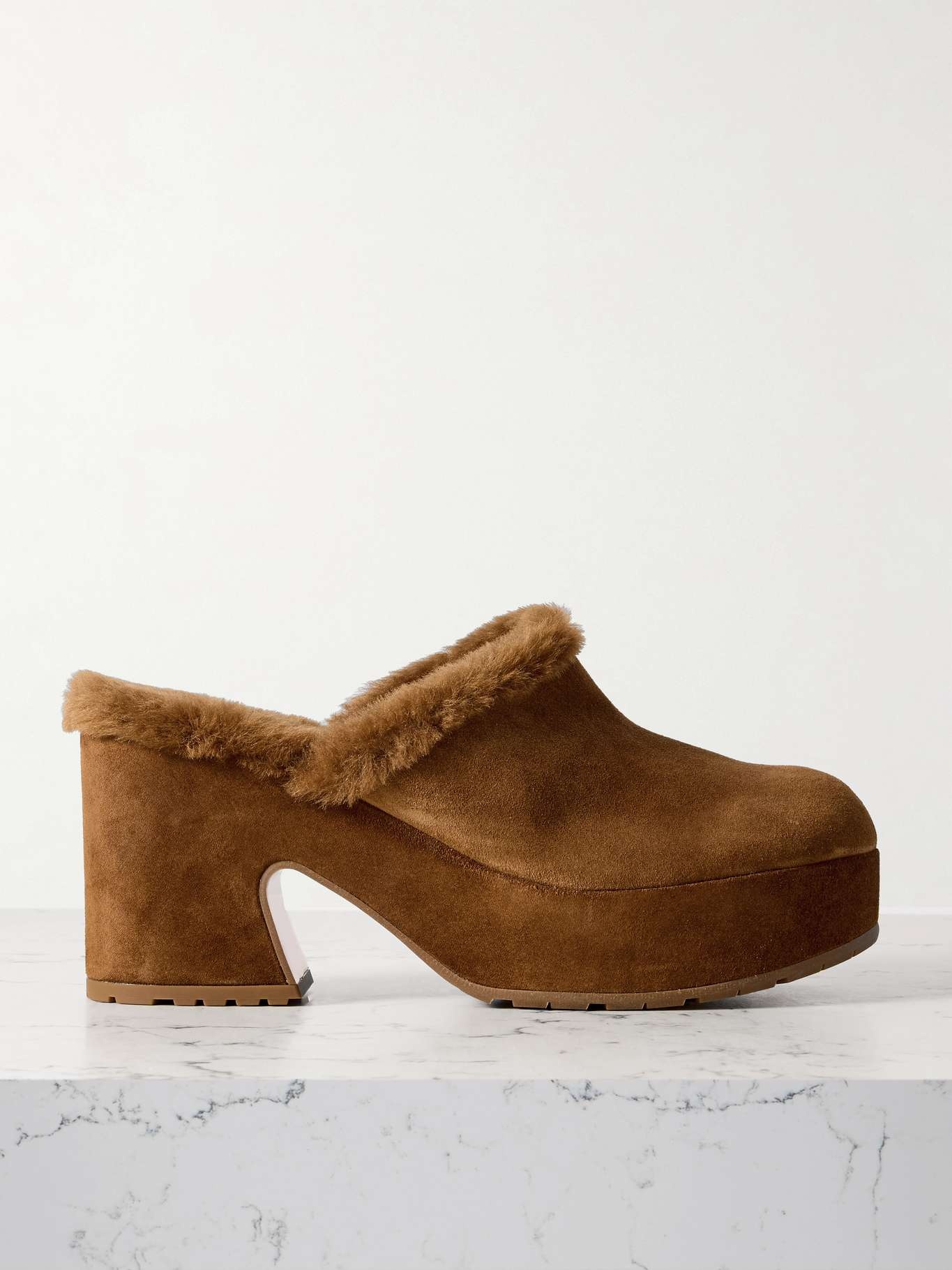 Lyss 55 shearling-trimmed suede mules - 1