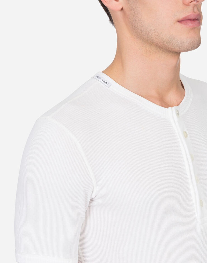 Fine-rib cotton granddad-neck t-shirt 4