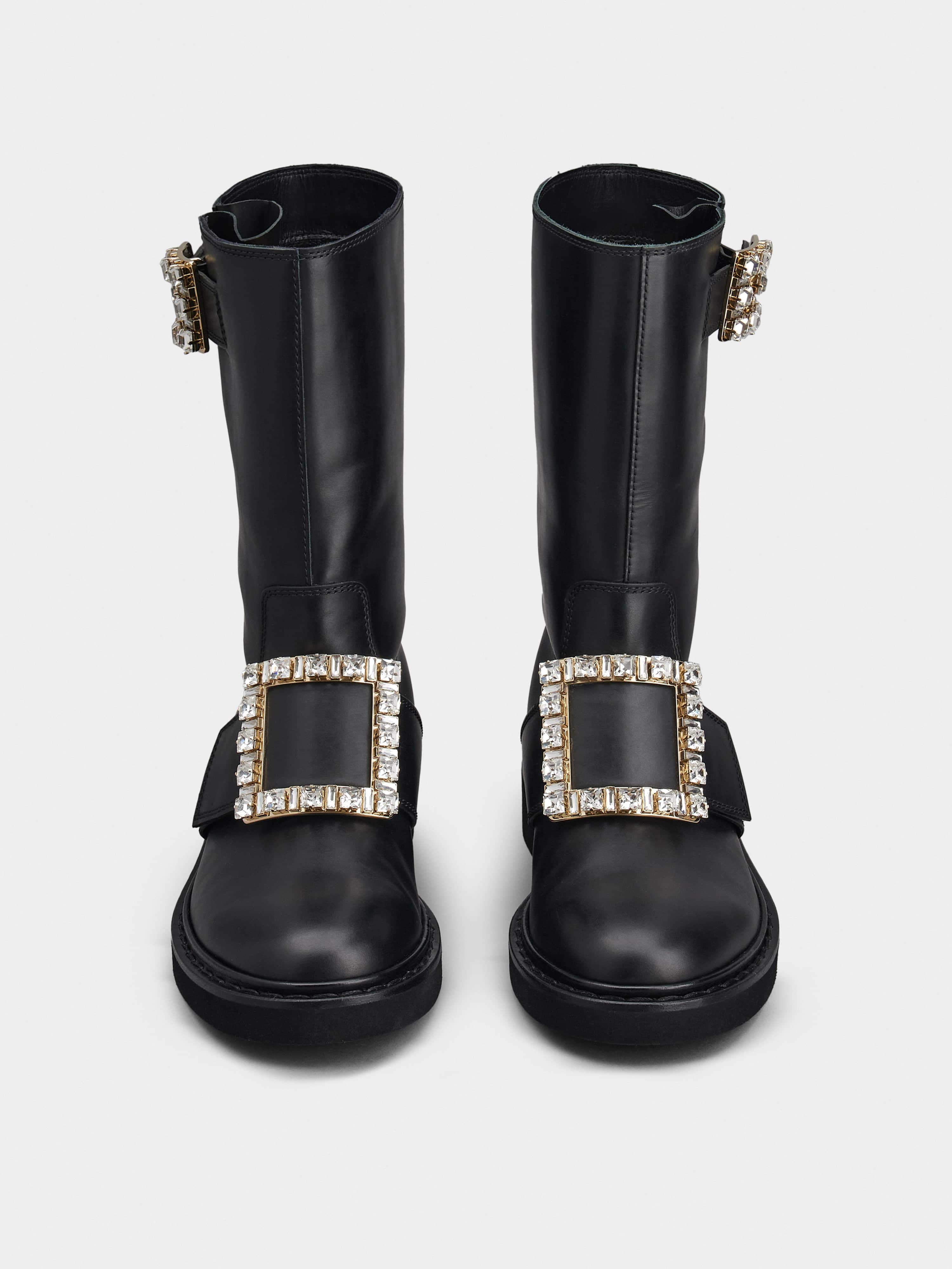 Viv' Rangers Strass Buckle Biker Boots in Leather - 7