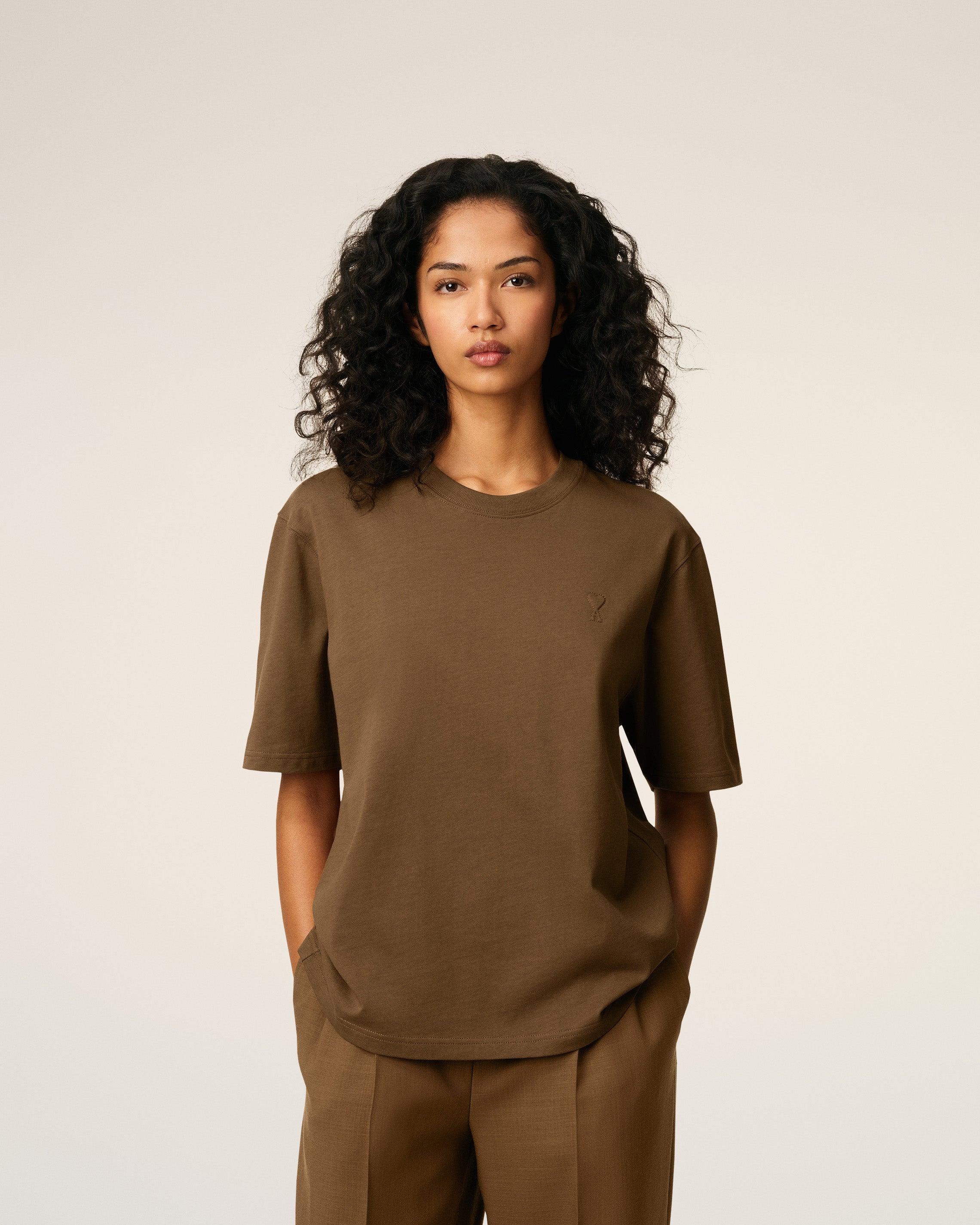 BROWN COTTON AMI DE COEUR T-SHIRT - 3