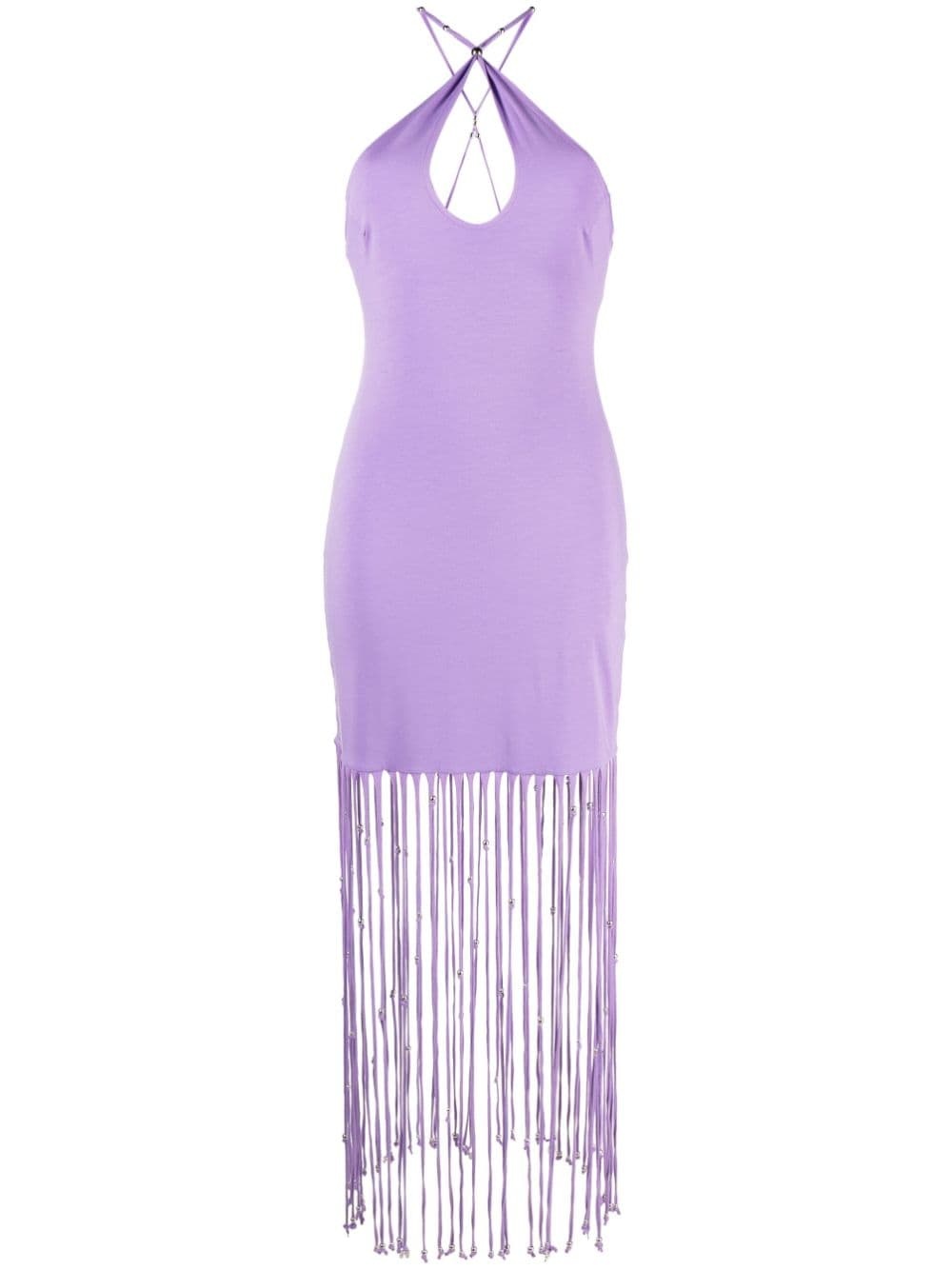 fringe-trimmed jersey dress - 1