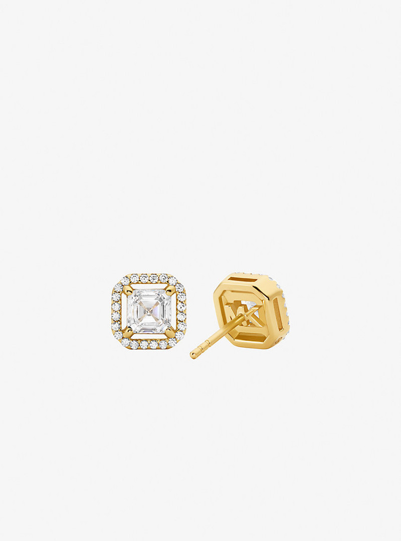 MICHAEL KORS Precious Metal-Plated Sterling Silver Pavé Stud Earrings outlook