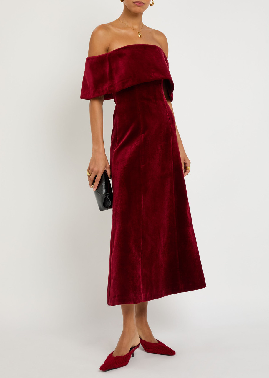 Emilia Wickstead Carita Off-the-shoulder Velvet Midi Dress - 4