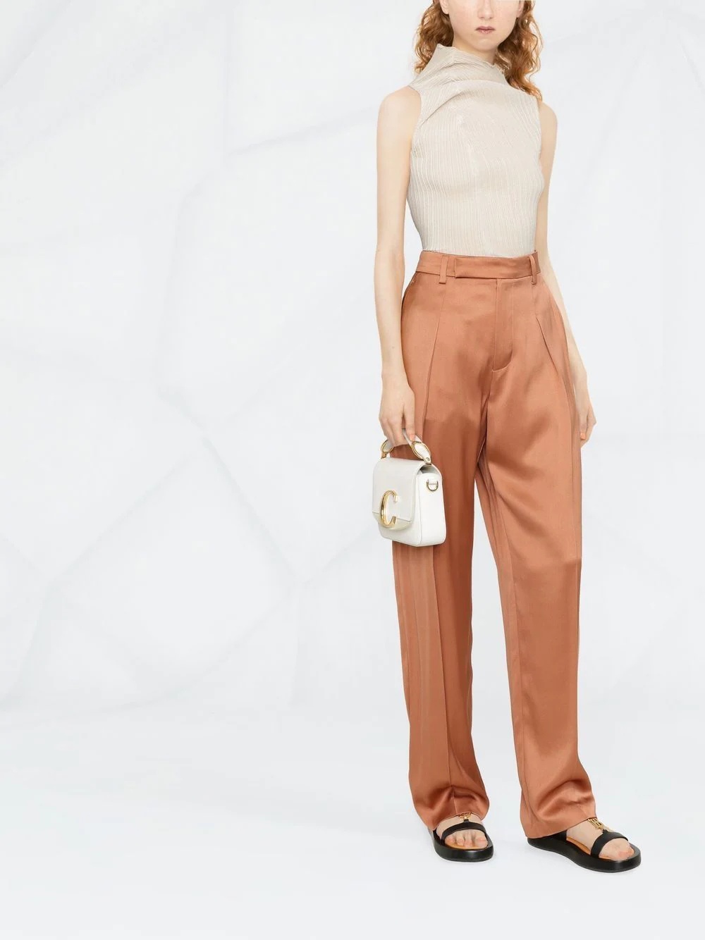 high-waisted silk tailored trousers - 2