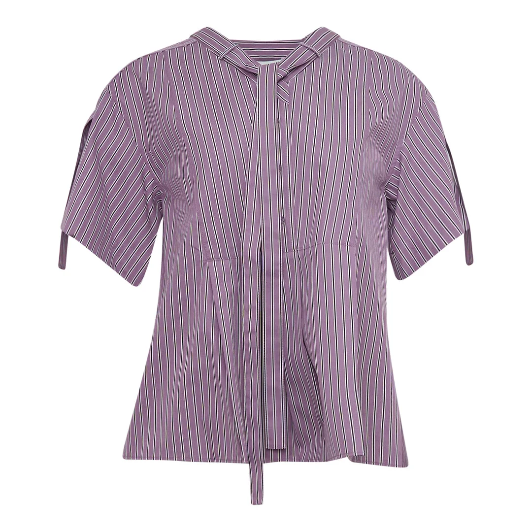 Short Sleeve Striped Blouse - 1