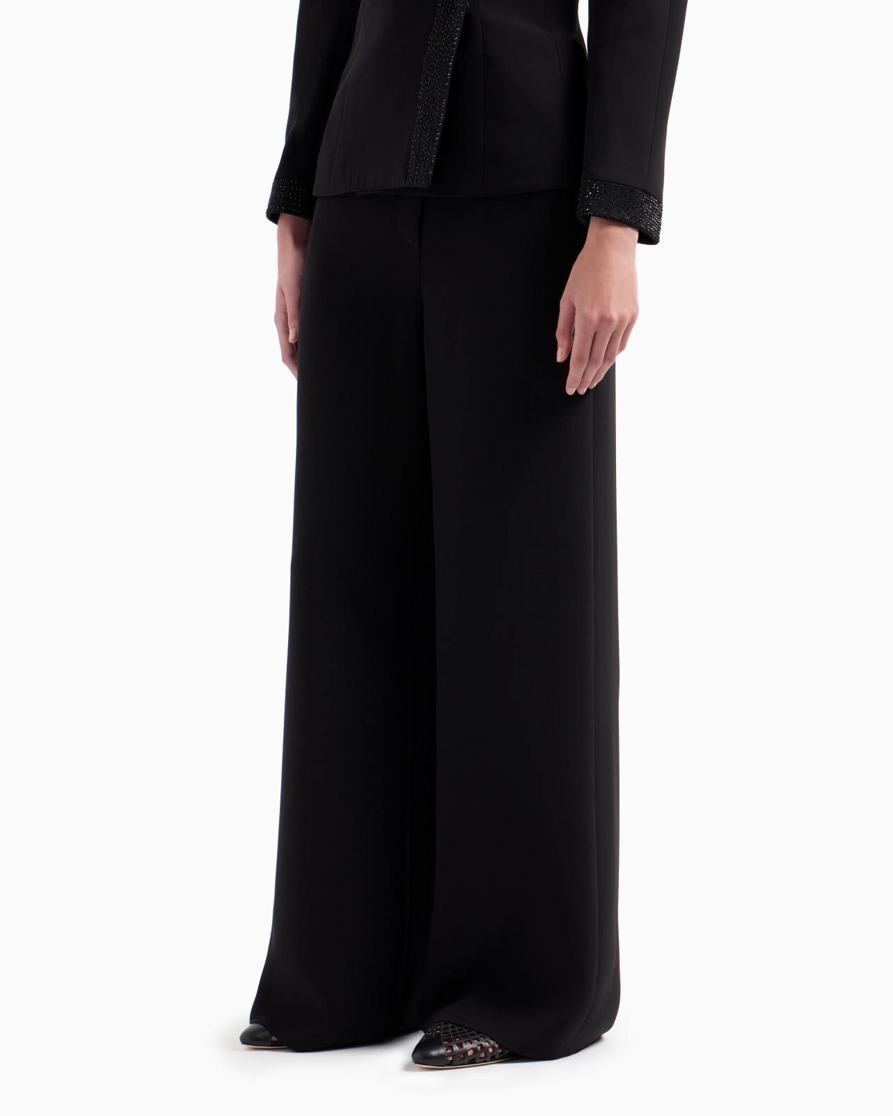 SILK CADY TROUSERS WITH AN EMBROIDERED WAISTBAND - 4