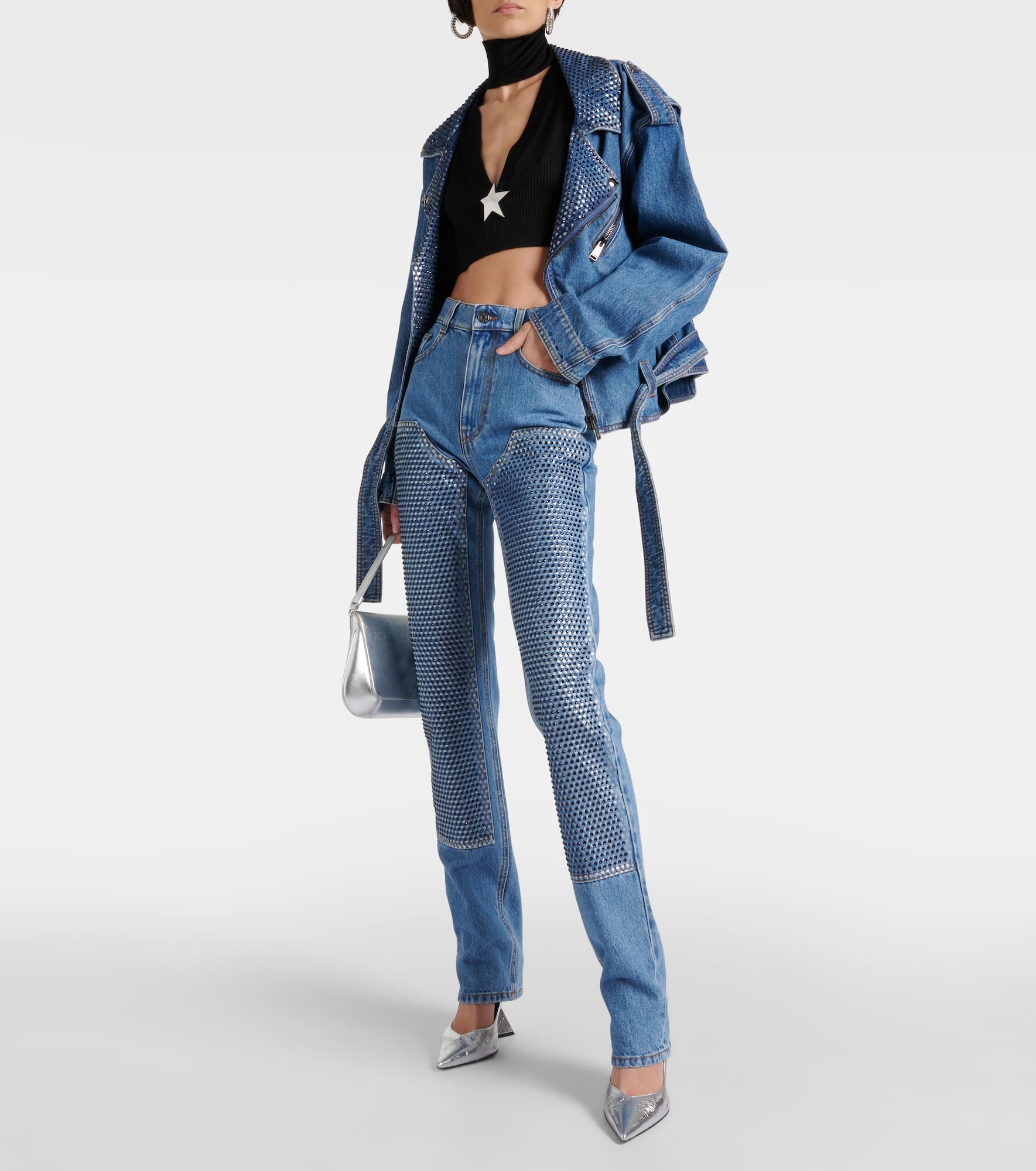 Crystal-embellished high-rise straight jeans - 2